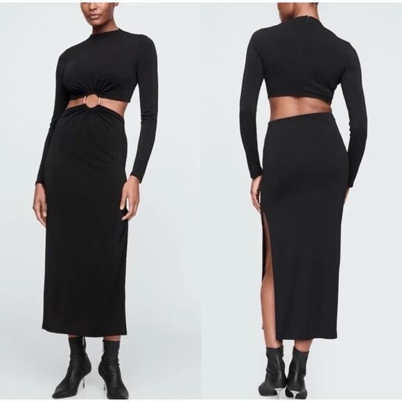 NWT GAP x Cult Gaia Black Cut-Out Ring Long Sleeve Maxi Dress Size XS - Picture 11 of 11